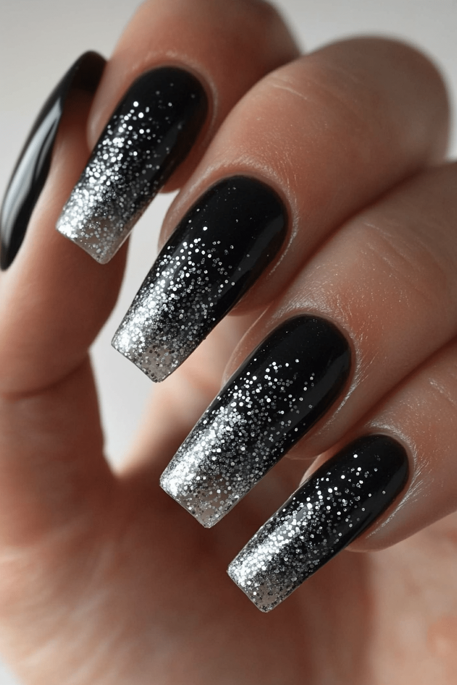 26. Graphite Glitter Overlay (Coffin Nail Design Ideas) - Coffin Nail Design Ideas