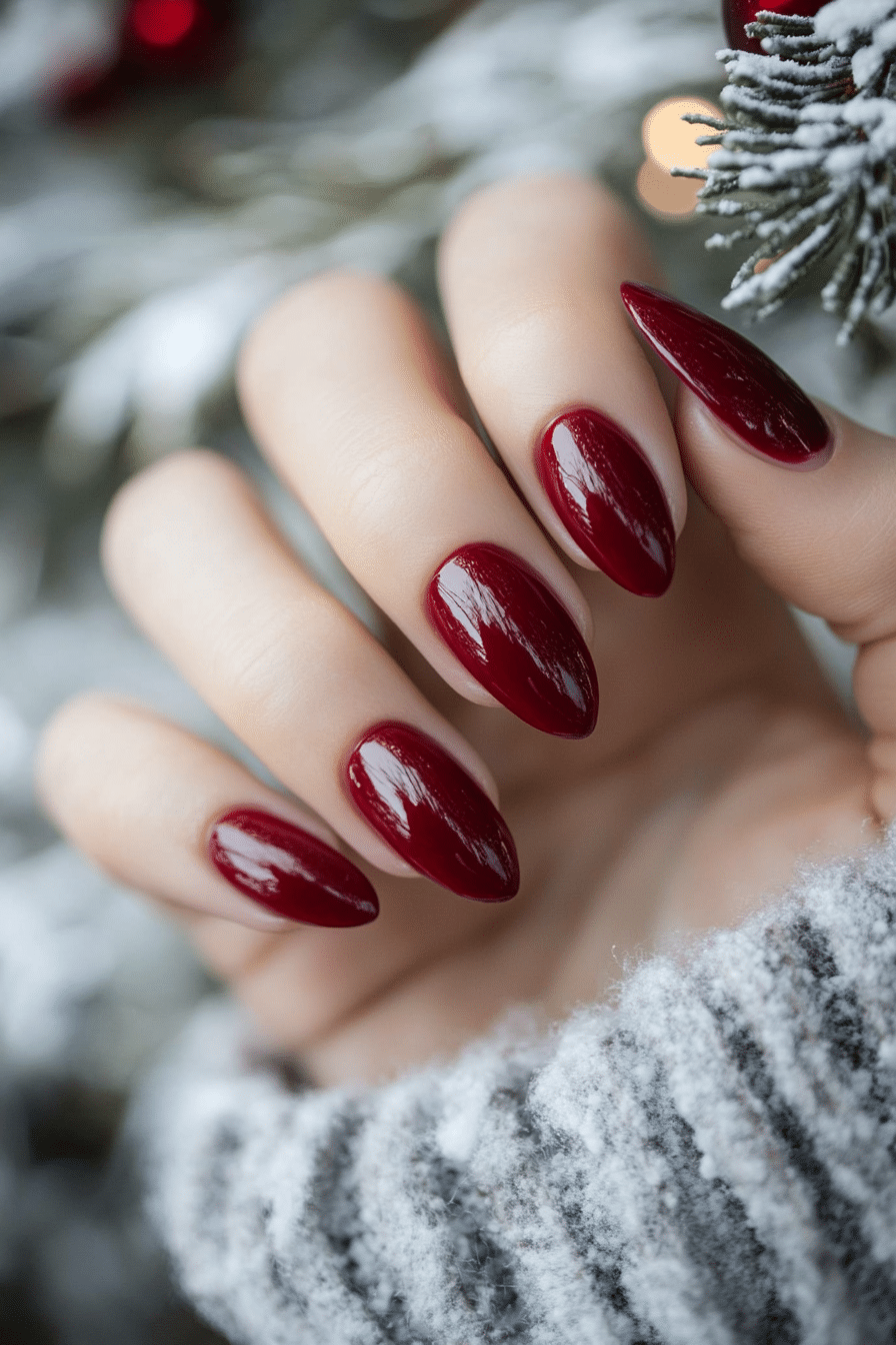 4. Cranberry Glaze (Winter Almond Nail Design Ideas) - Winter Almond Nail Design Ideas
