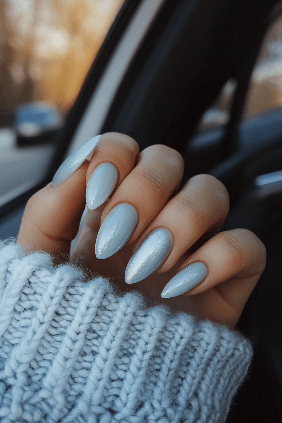 6. Powder Blue Whisper (Winter Almond Nail Design Ideas) - Winter Almond Nail Design Ideas