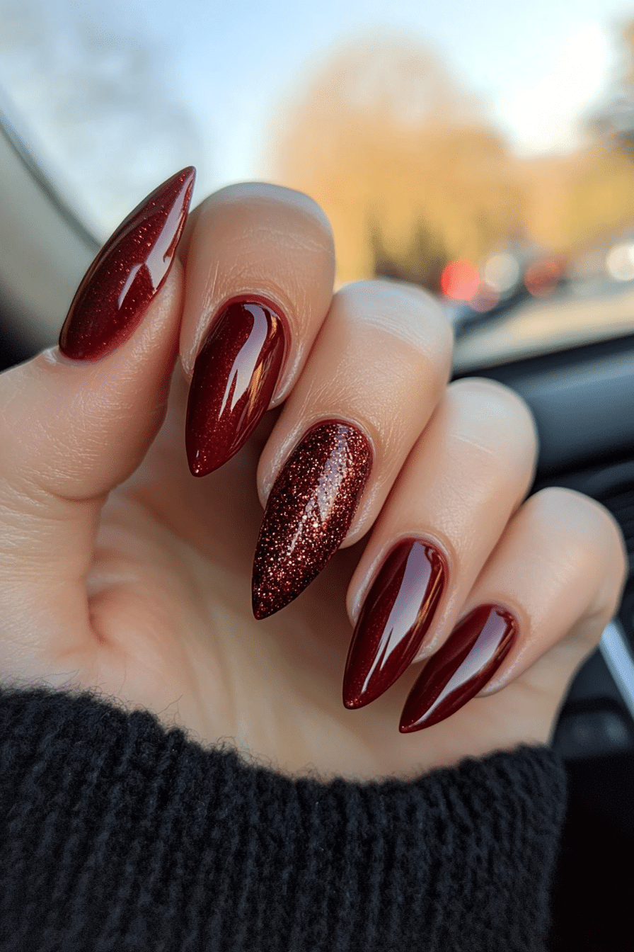 10. Mulled Wine Metallic (Winter Almond Nail Design Ideas) - Winter Almond Nail Design Ideas