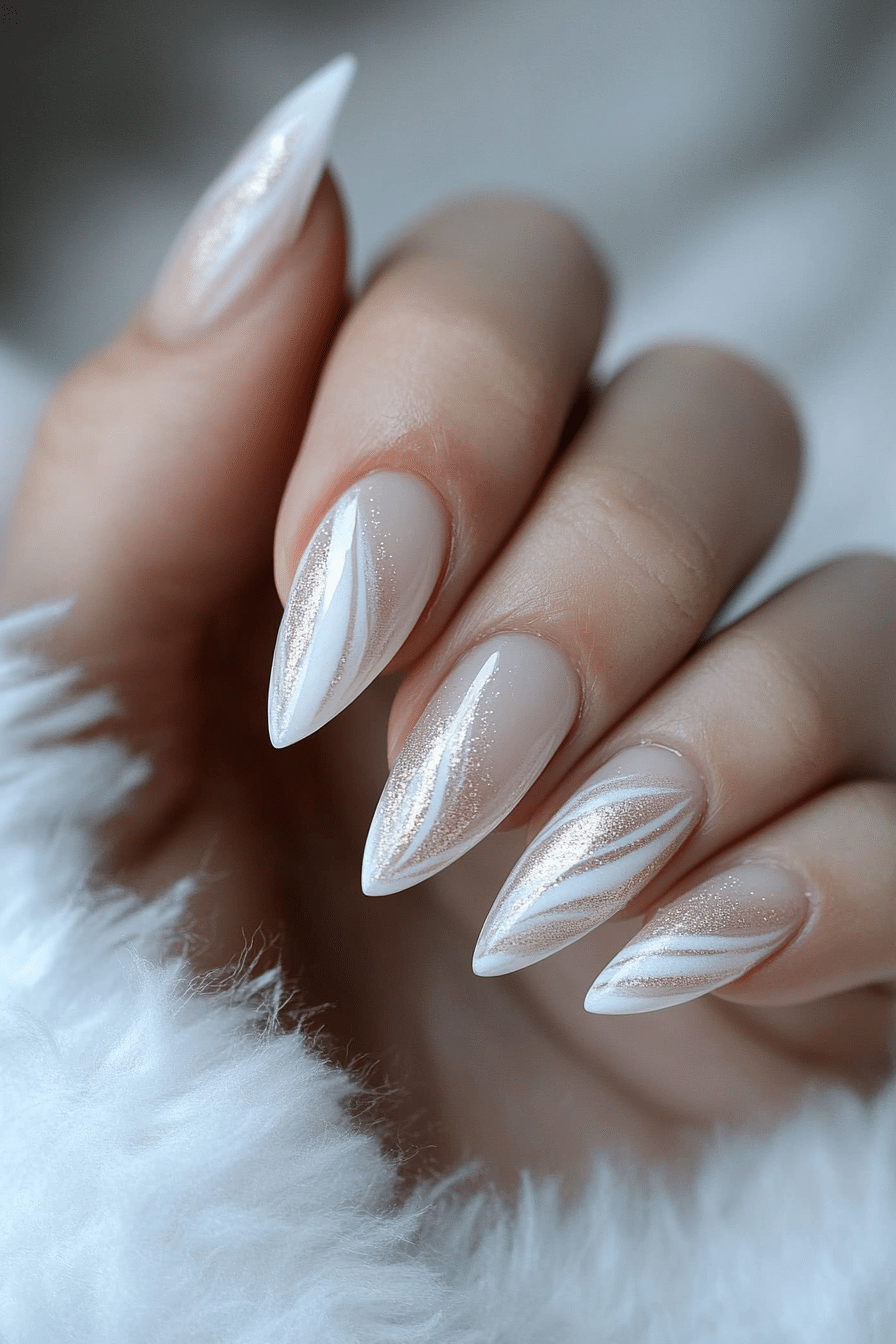 11. Snowstorm Swirl (Winter Almond Nail Design Ideas) - Winter Almond Nail Design Ideas