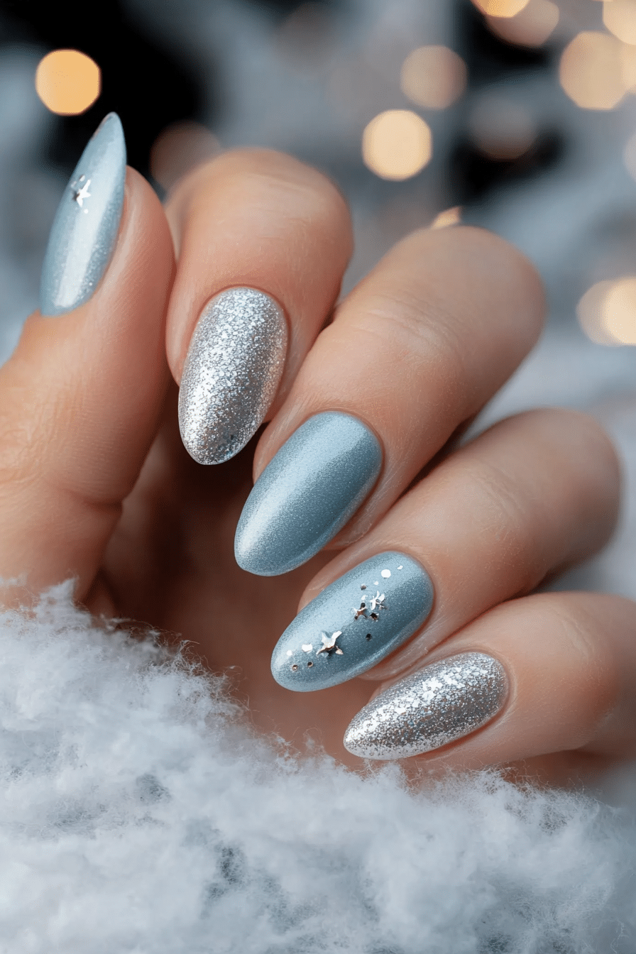 12. Alpine Sky (Winter Almond Nail Design Ideas) - Winter Almond Nail Design Ideas