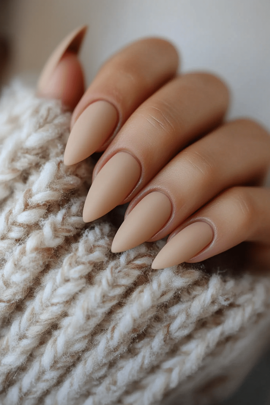 16. Caramel Cashmere (Winter Almond Nail Design Ideas) - Winter Almond Nail Design Ideas