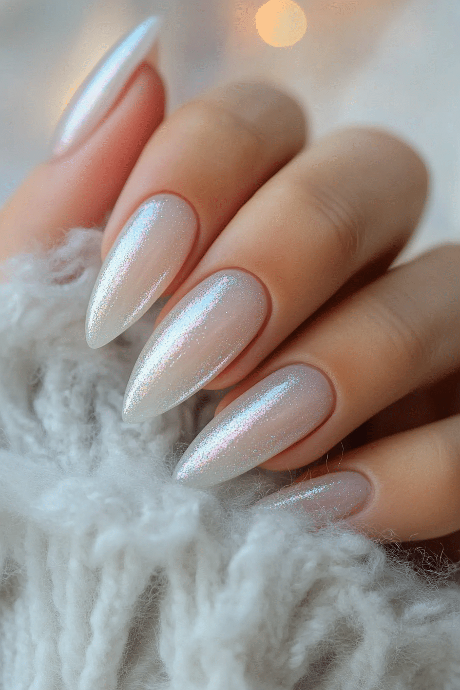 17. Iridescent Ice (Winter Almond Nail Design Ideas) - Winter Almond Nail Design Ideas