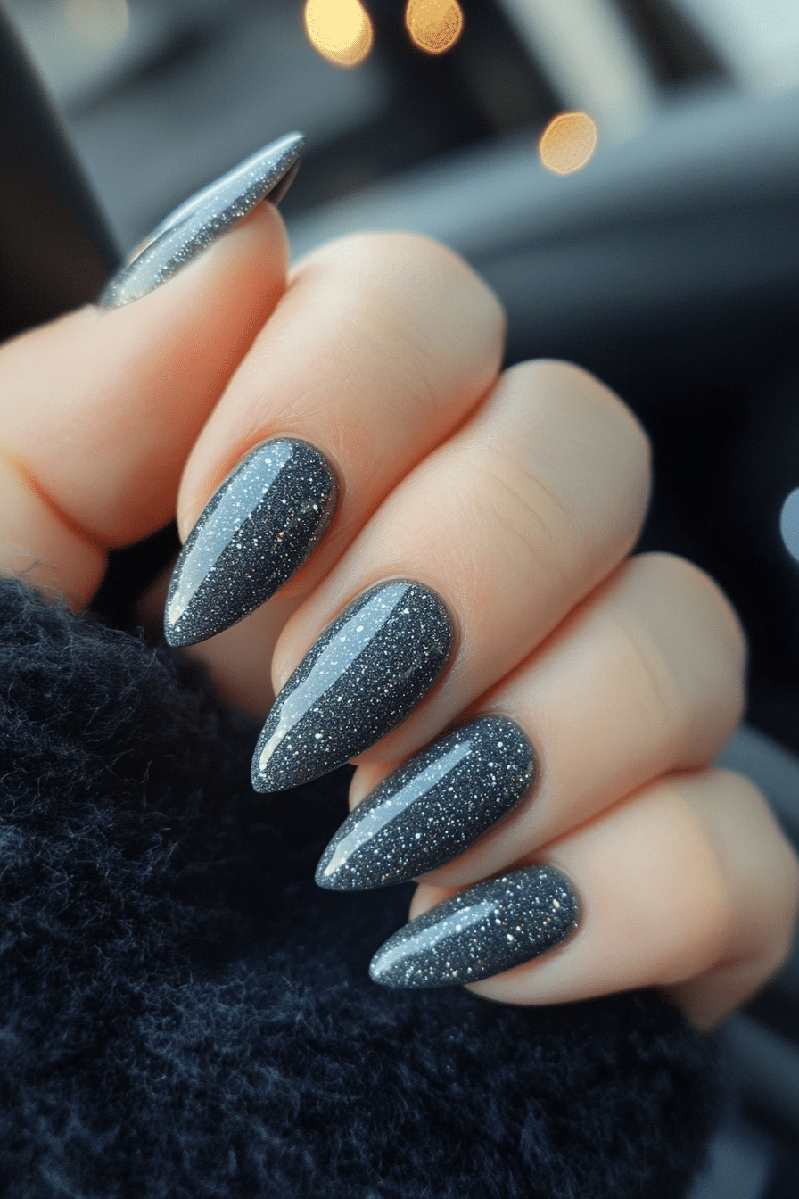 18. Graphite Gleam (Winter Almond Nail Design Ideas) - Winter Almond Nail Design Ideas