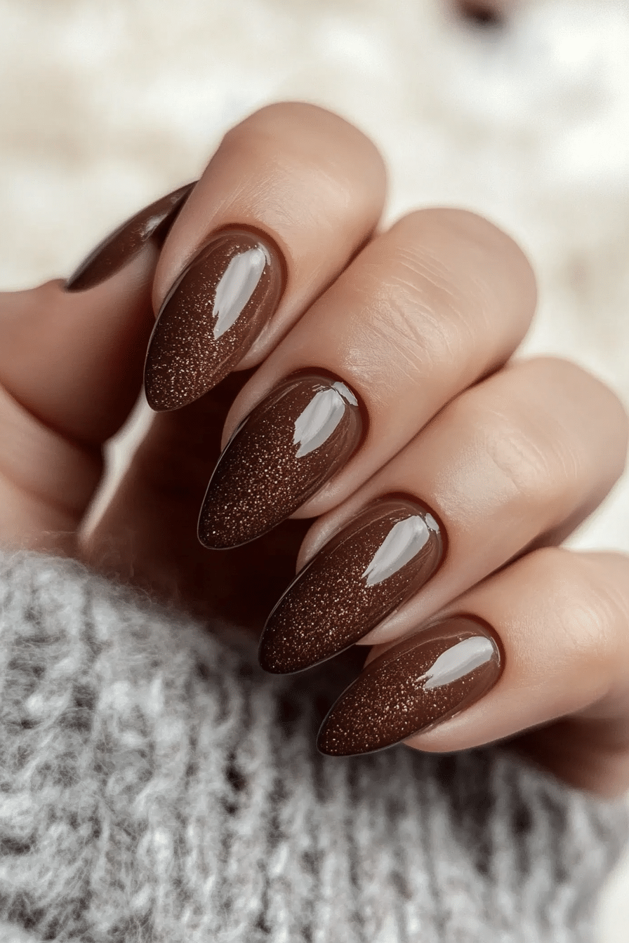 19. Mocha Mirage (Winter Almond Nail Design Ideas) - Winter Almond Nail Design Ideas