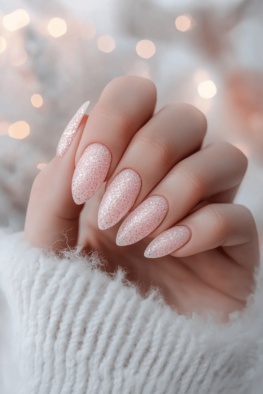 20. Frostbitten Rose (Winter Almond Nail Design Ideas) - Winter Almond Nail Design Ideas