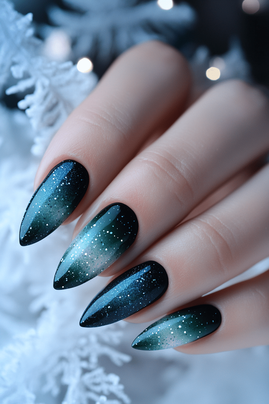 21. Northern Lights Shimmer (Winter Almond Nail Design Ideas) - Winter Almond Nail Design Ideas