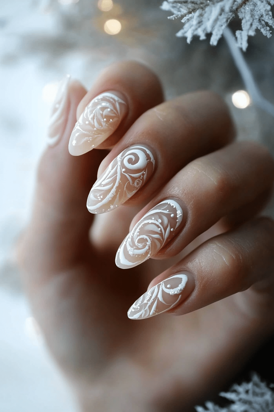 22. Vanilla Sugar Swirl (Winter Almond Nail Design Ideas) - Winter Almond Nail Design Ideas
