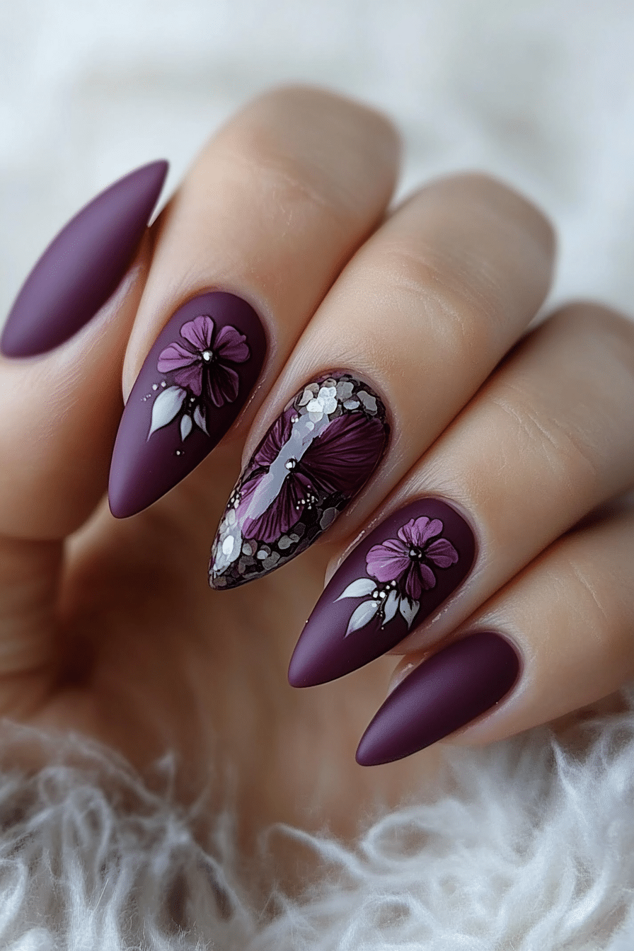 5. Dark Plum Matte Elegance (Purple Nail Design Ideas) - Purple Nail Design Ideas