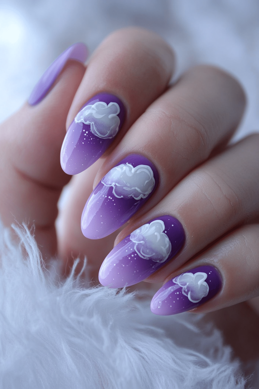 7. Lavender Cloud Art (Purple Nail Design Ideas) - Purple Nail Design Ideas