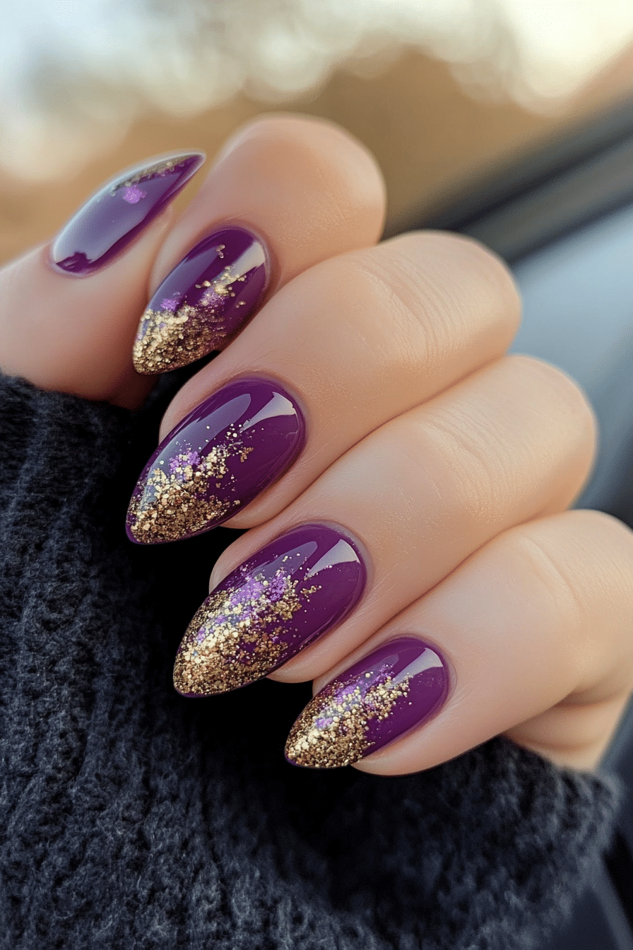 10. Mauve & Gold Foil Fusion (Purple Nail Design Ideas) - Purple Nail Design Ideas