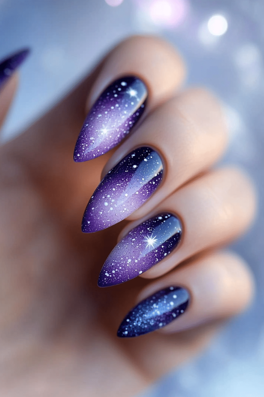 13. Periwinkle Galaxy Speckle (Purple Nail Design Ideas) - Purple Nail Design Ideas