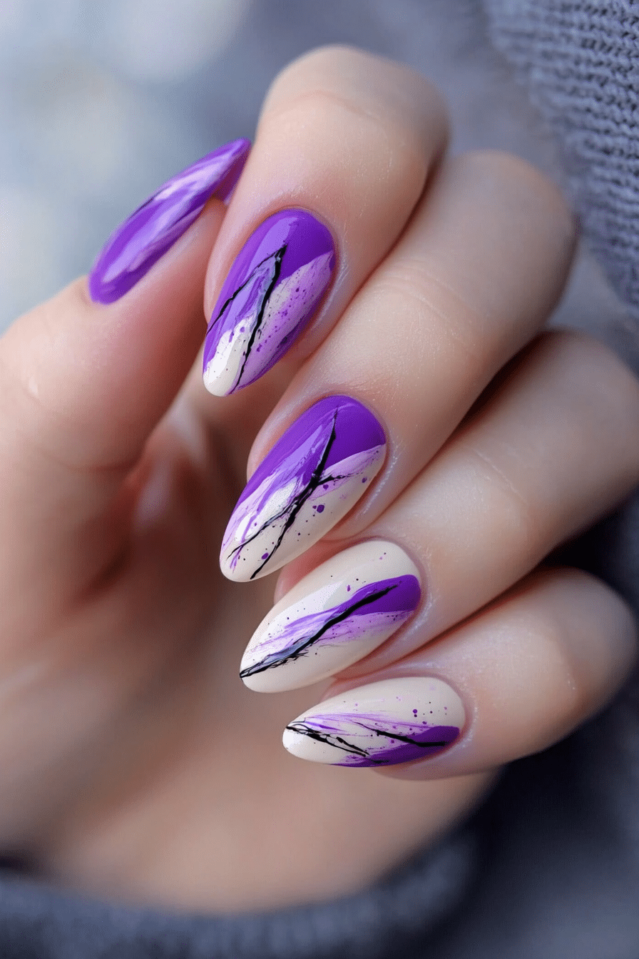 15. Soft Violet Brushstroke Art (Purple Nail Design Ideas) - Purple Nail Design Ideas