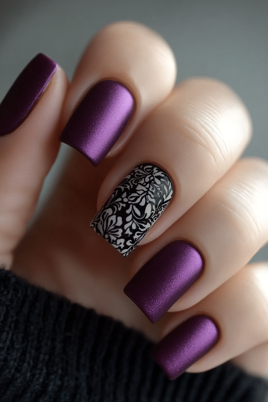 16. Mulberry Matte Mosaic (Purple Nail Design Ideas) - Purple Nail Design Ideas