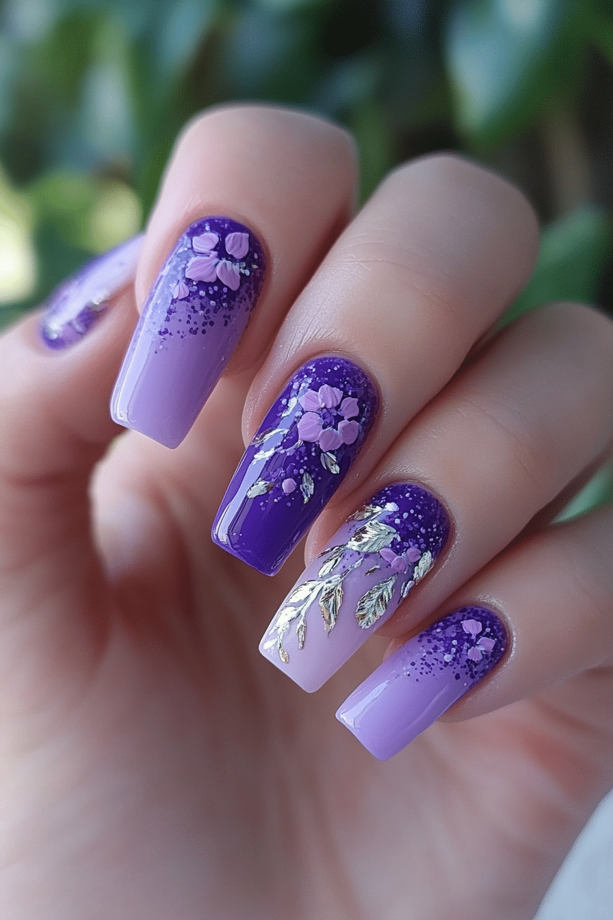17. Lavender & Silver Leaf Layers (Purple Nail Design Ideas) - Purple Nail Design Ideas