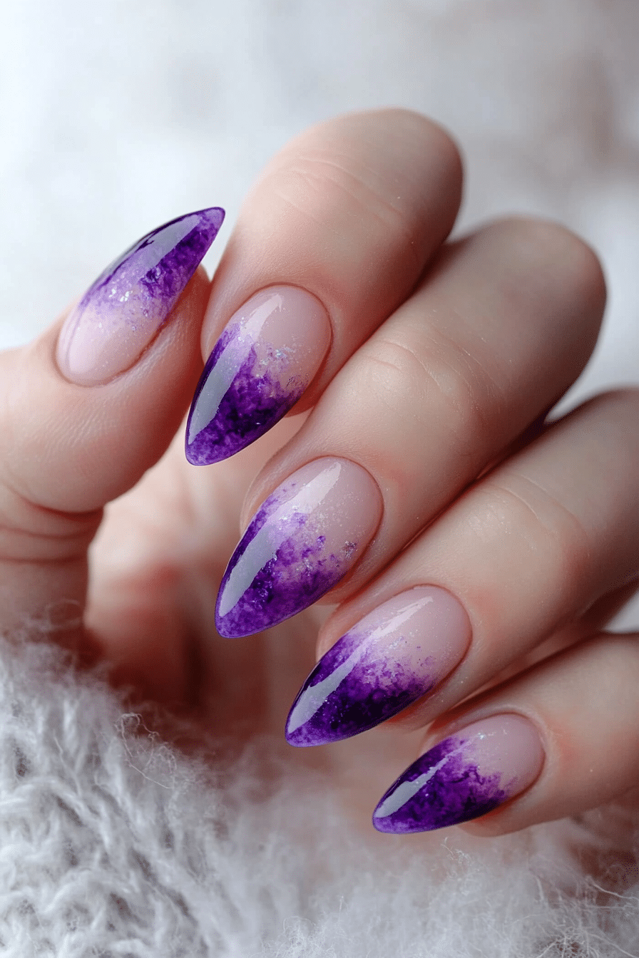 20. Amethyst Watercolor Blend (Purple Nail Design Ideas) - Purple Nail Design Ideas