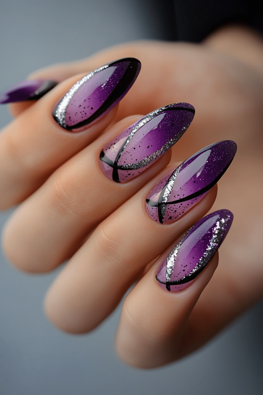 22. Glossy Purple Geode Lines (Purple Nail Design Ideas) - Purple Nail Design Ideas