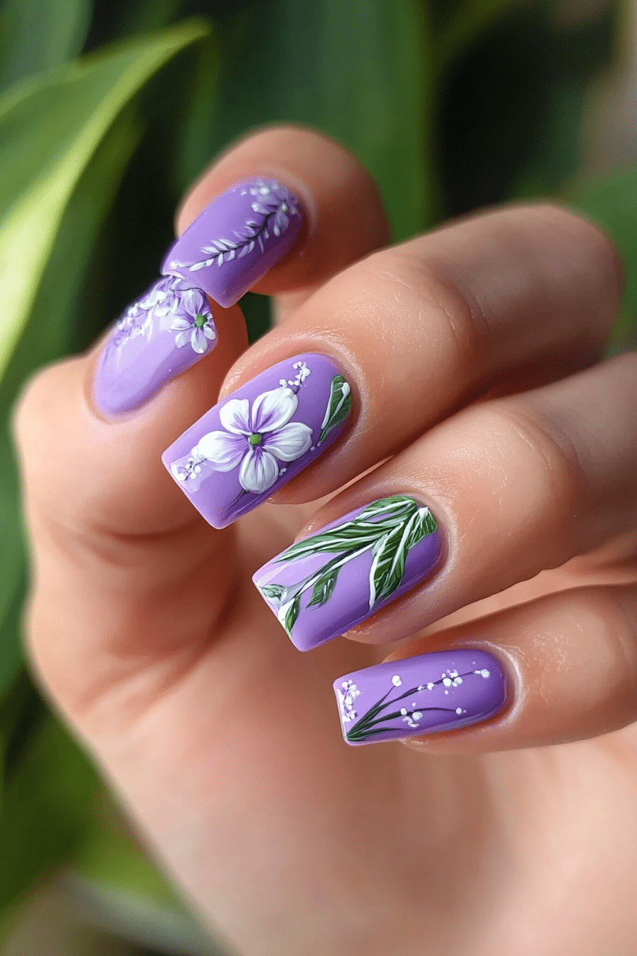 25. Iris Bloom Botanical Art (Purple Nail Design Ideas) - Purple Nail Design Ideas
