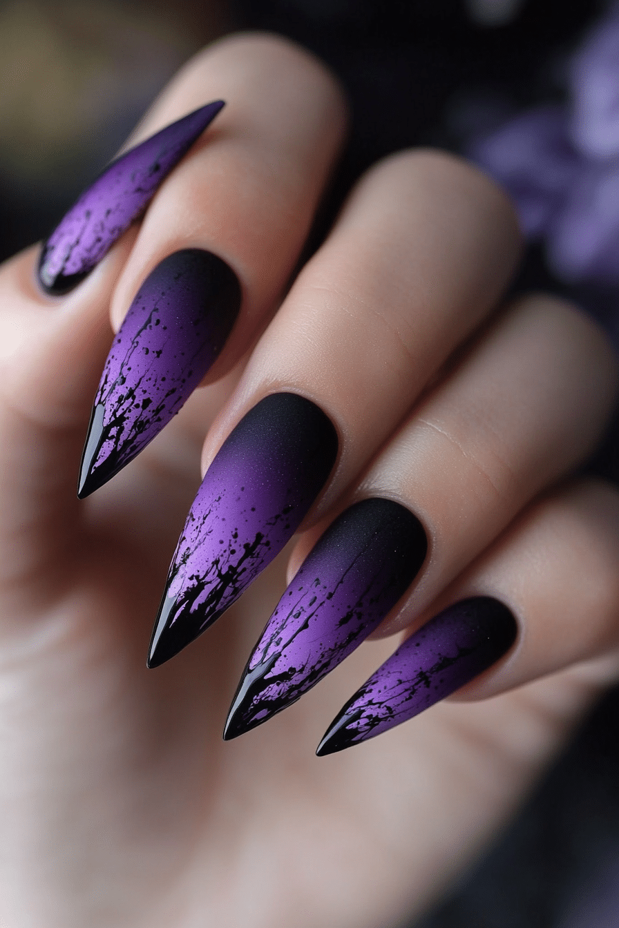 26. Matte Violet Ink Drip (Purple Nail Design Ideas) - Purple Nail Design Ideas