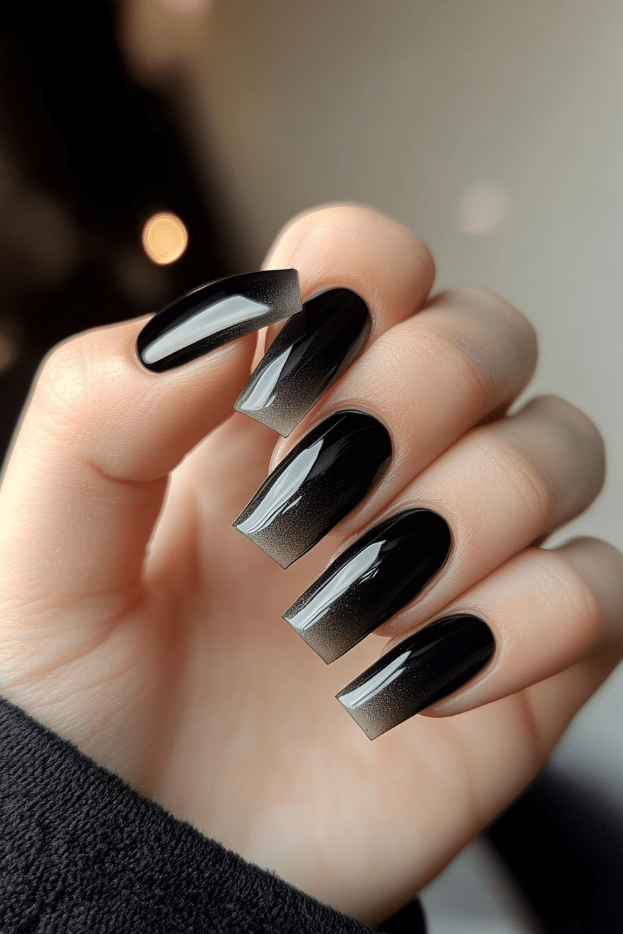 7. Smoky Quartz Layers (Short Black Coffin Nail Design Ideas) - Short Black Coffin Nail Design Ideas