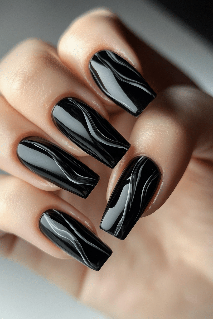 26. Tonal Waves (Short Black Coffin Nail Design Ideas) - Short Black Coffin Nail Design Ideas