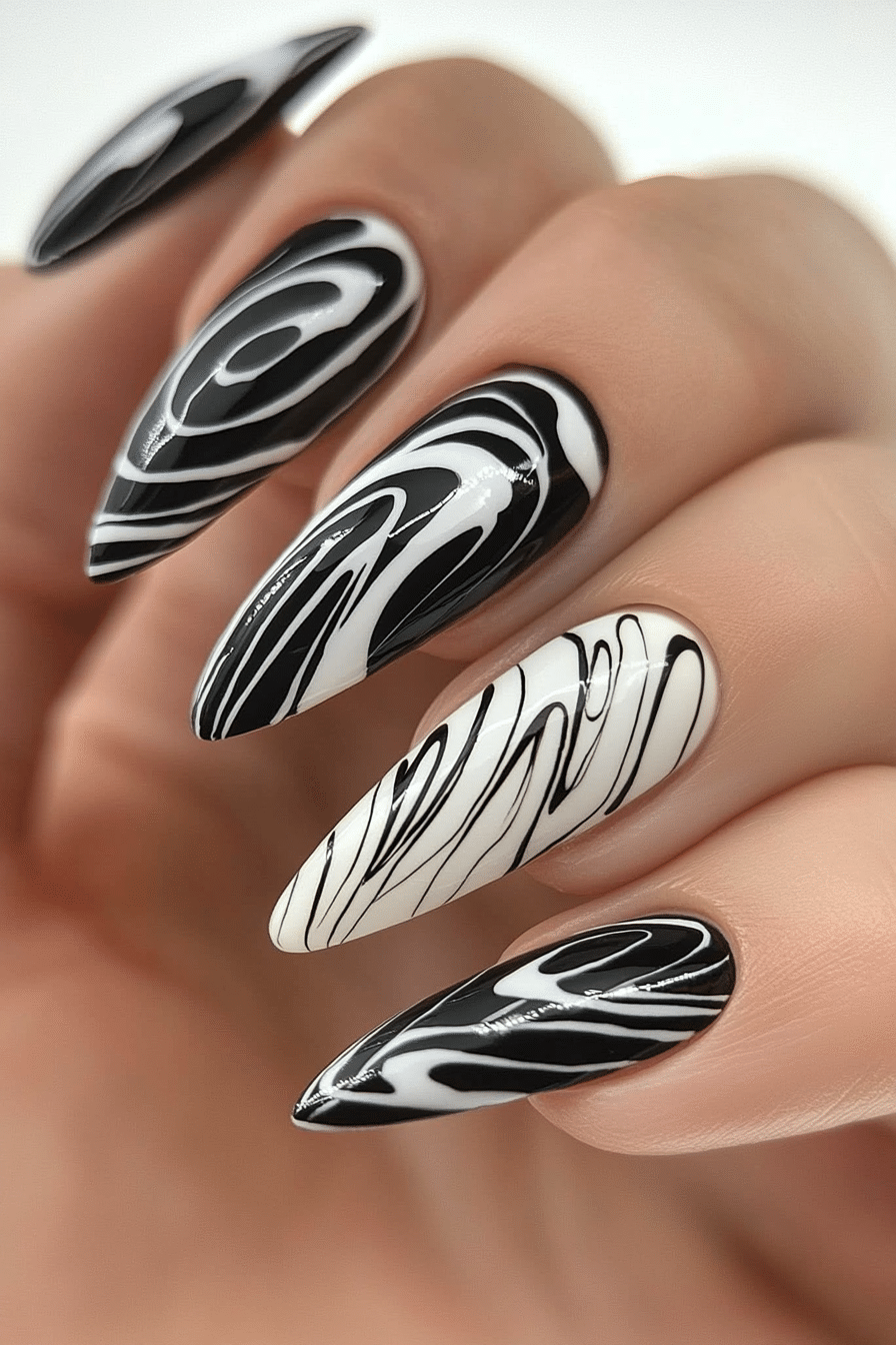 3. Black & White Abstract Lines (Black And White Nail Design Ideas) - Black And White Nail Design Ideas