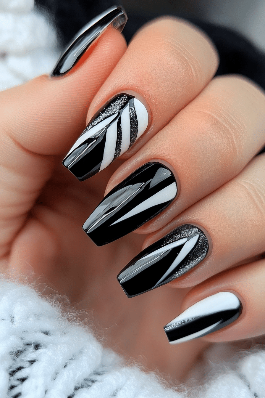 4. Color Block Illusion (Black And White Nail Design Ideas) - Black And White Nail Design Ideas