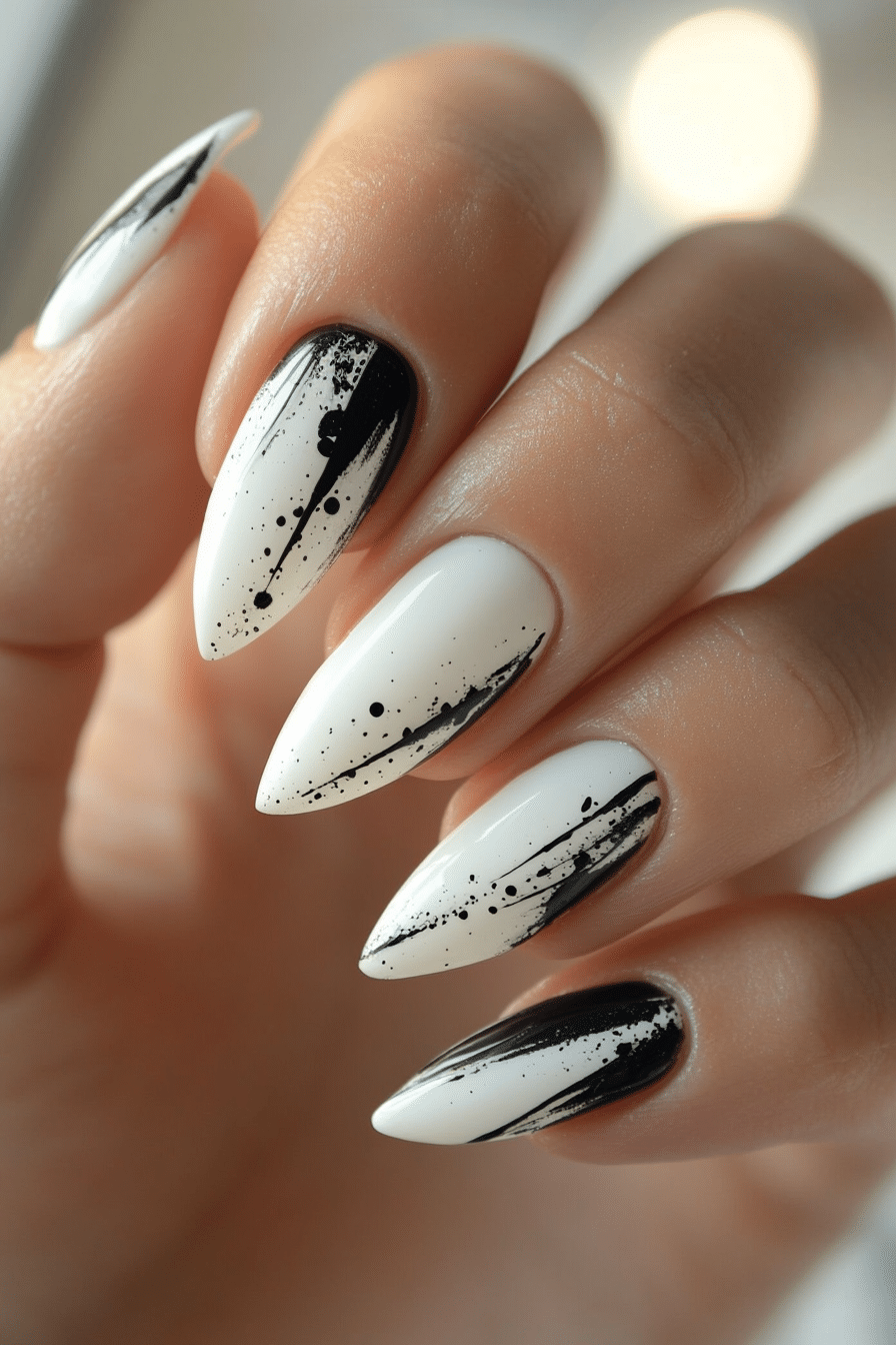 6. Paint Stroke Contrast (Black And White Nail Design Ideas) - Black And White Nail Design Ideas