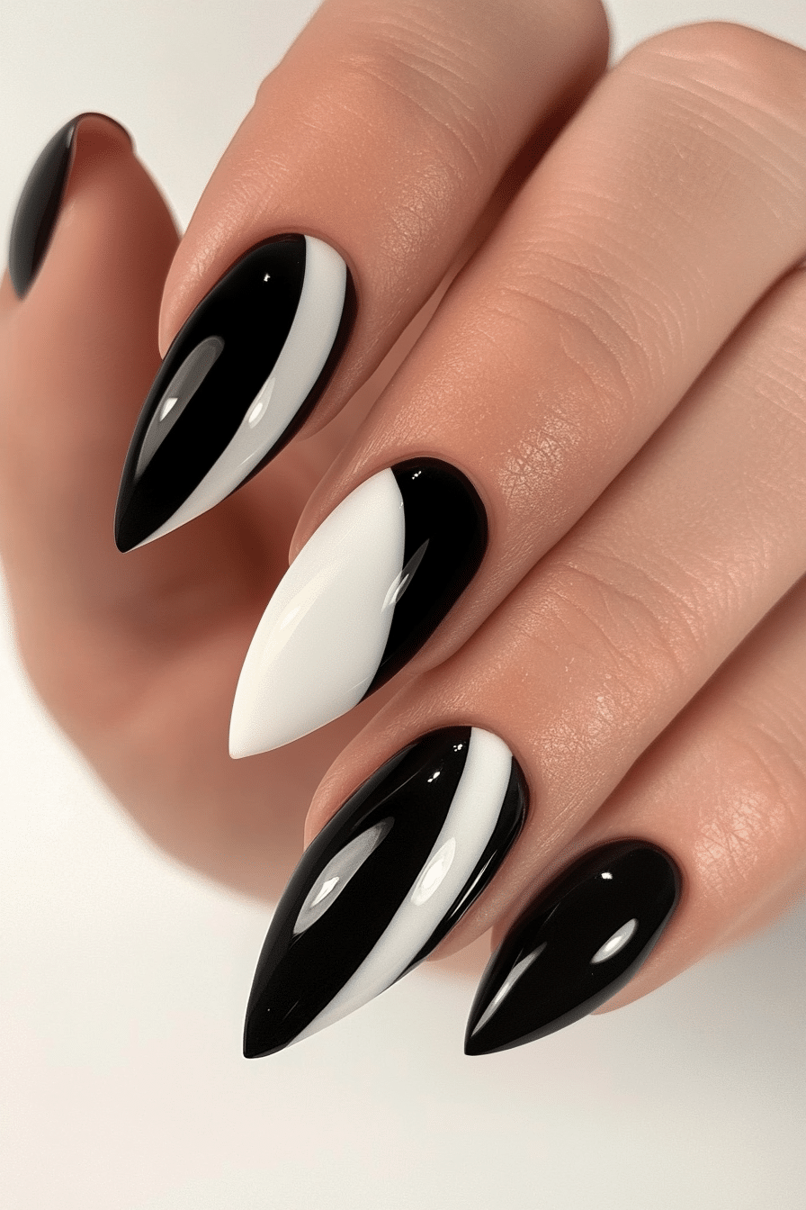 16. Half-and-Half Nails (Black And White Nail Design Ideas) - Black And White Nail Design Ideas