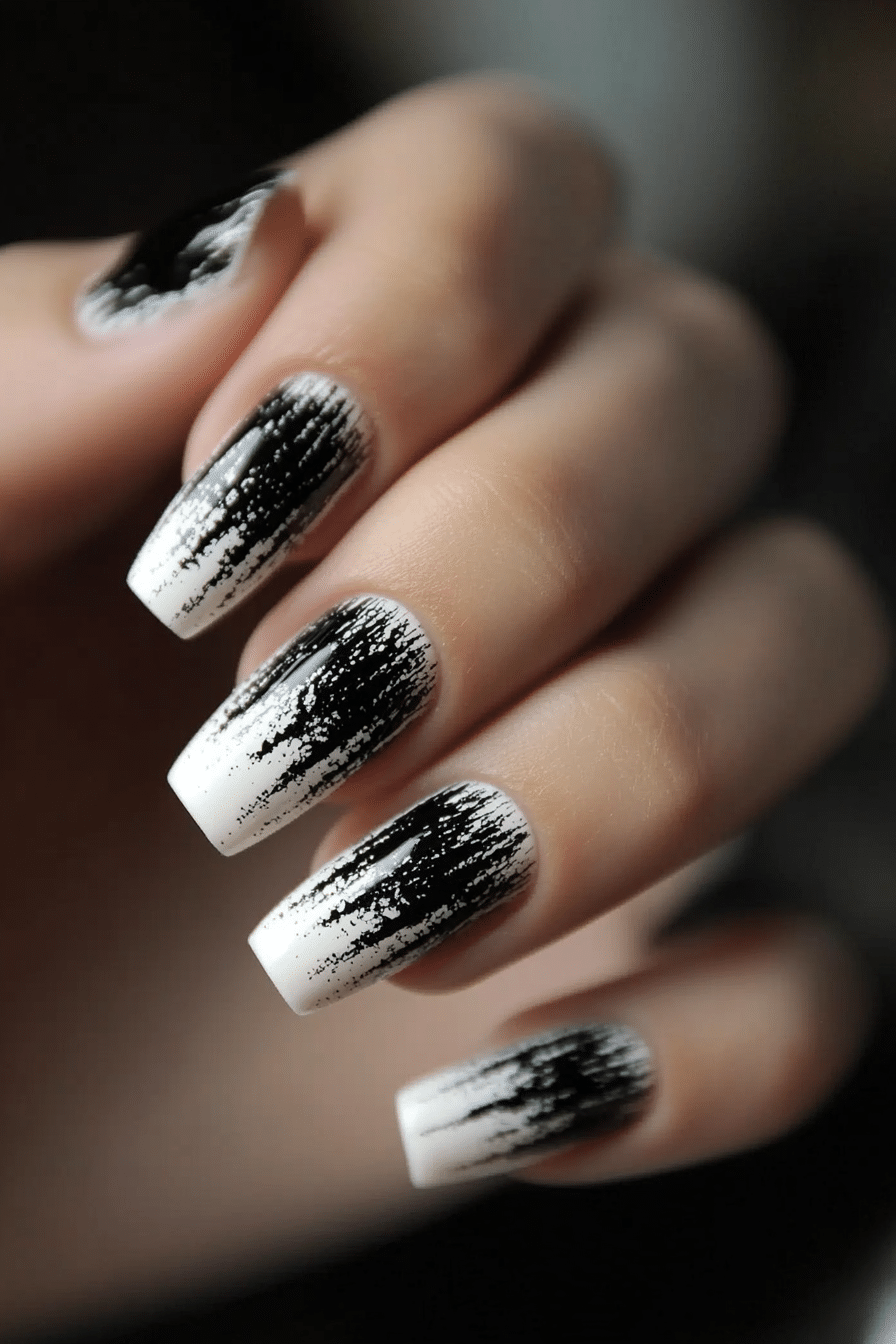 17. Static TV Effect (Black And White Nail Design Ideas) - Black And White Nail Design Ideas