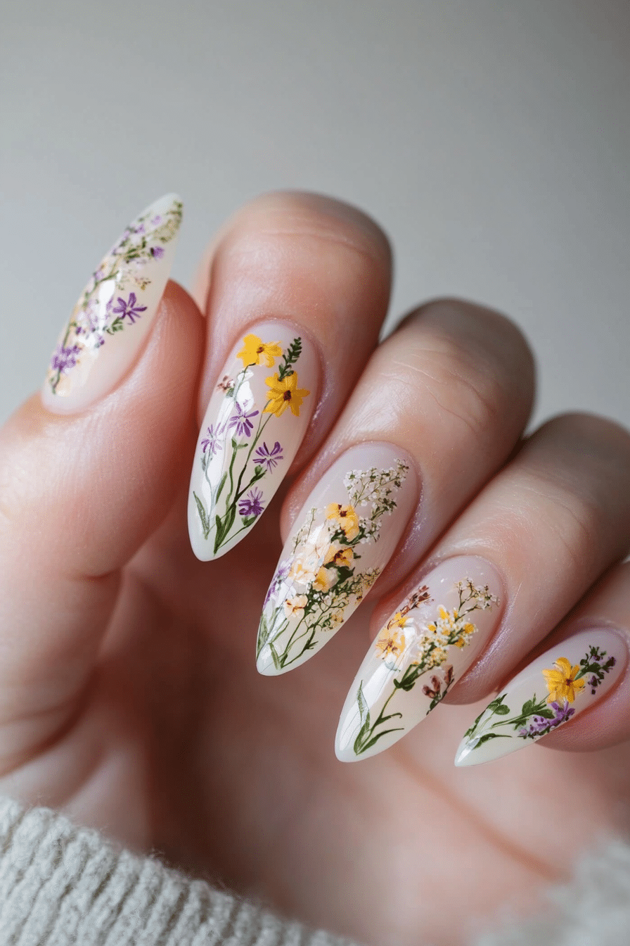 1. Whimsical Wildflower Bloom (Nature Nail Design Ideas) - Nature Nail Design Ideas