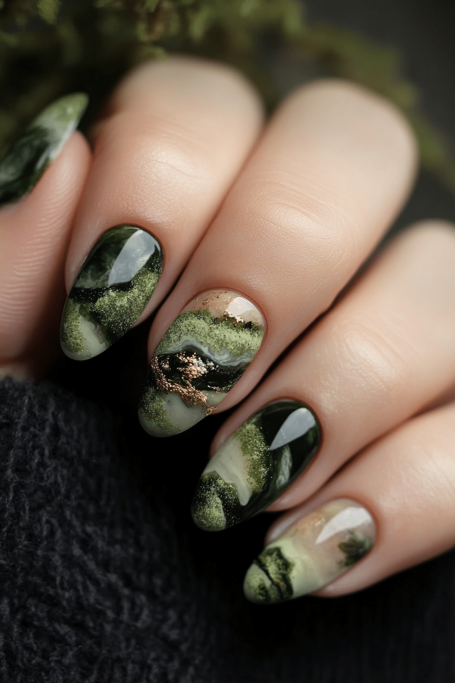 2. Mossy Forest Marble (Nature Nail Design Ideas) - Nature Nail Design Ideas