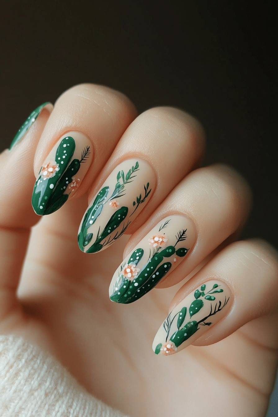 8. Cactus Garden Chic (Nature Nail Design Ideas) - Nature Nail Design Ideas
