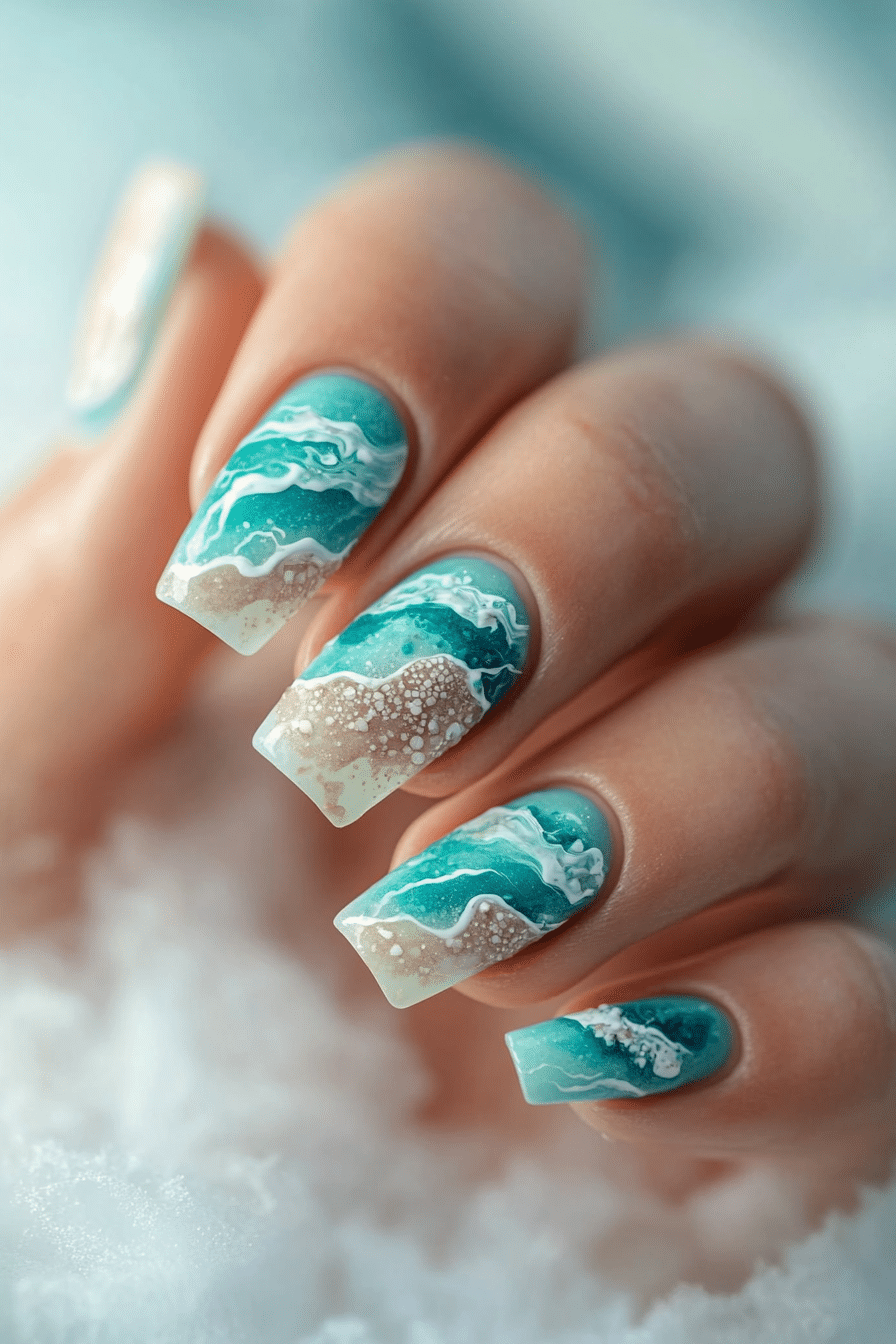 9. Ocean Shoreline Wash (Nature Nail Design Ideas) - Nature Nail Design Ideas
