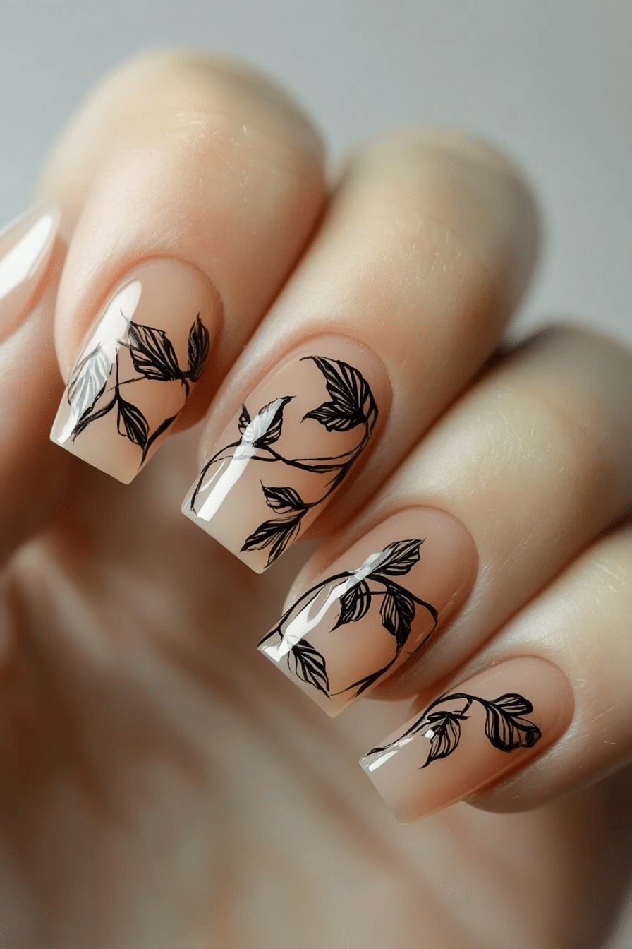11. Botanical Sketch Art (Nature Nail Design Ideas) - Nature Nail Design Ideas
