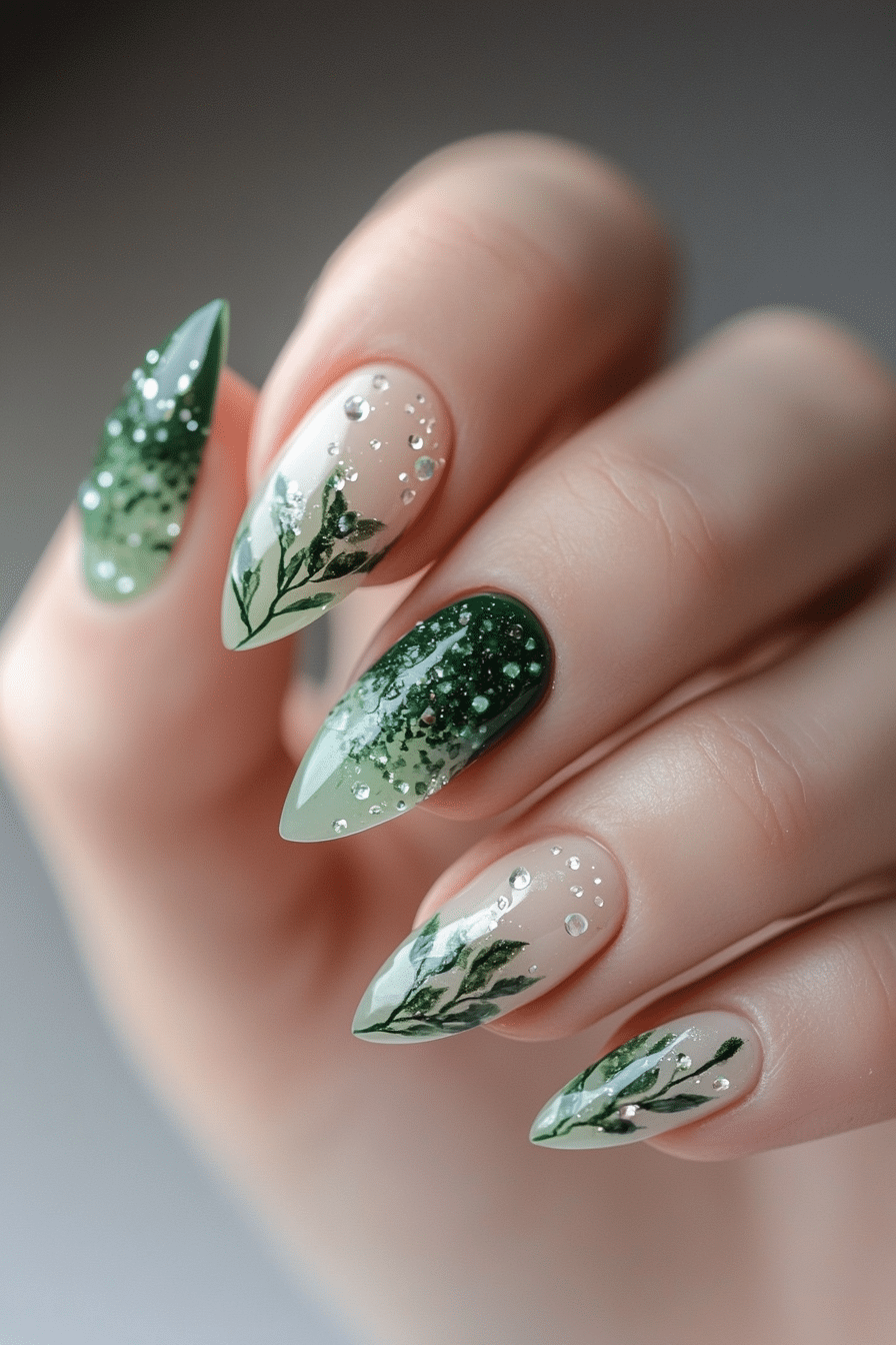 16. Dewy Morning Greens (Nature Nail Design Ideas) - Nature Nail Design Ideas