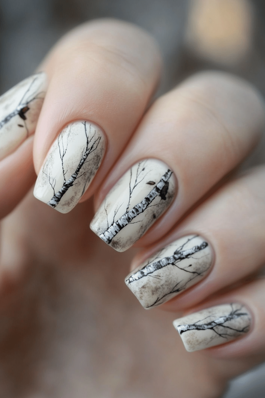 18. Birch Tree Bark (Nature Nail Design Ideas) - Nature Nail Design Ideas