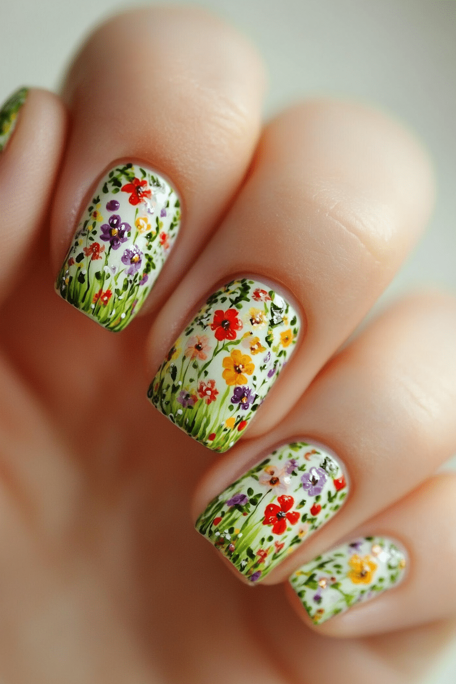 19. Blossoming Meadow (Nature Nail Design Ideas) - Nature Nail Design Ideas