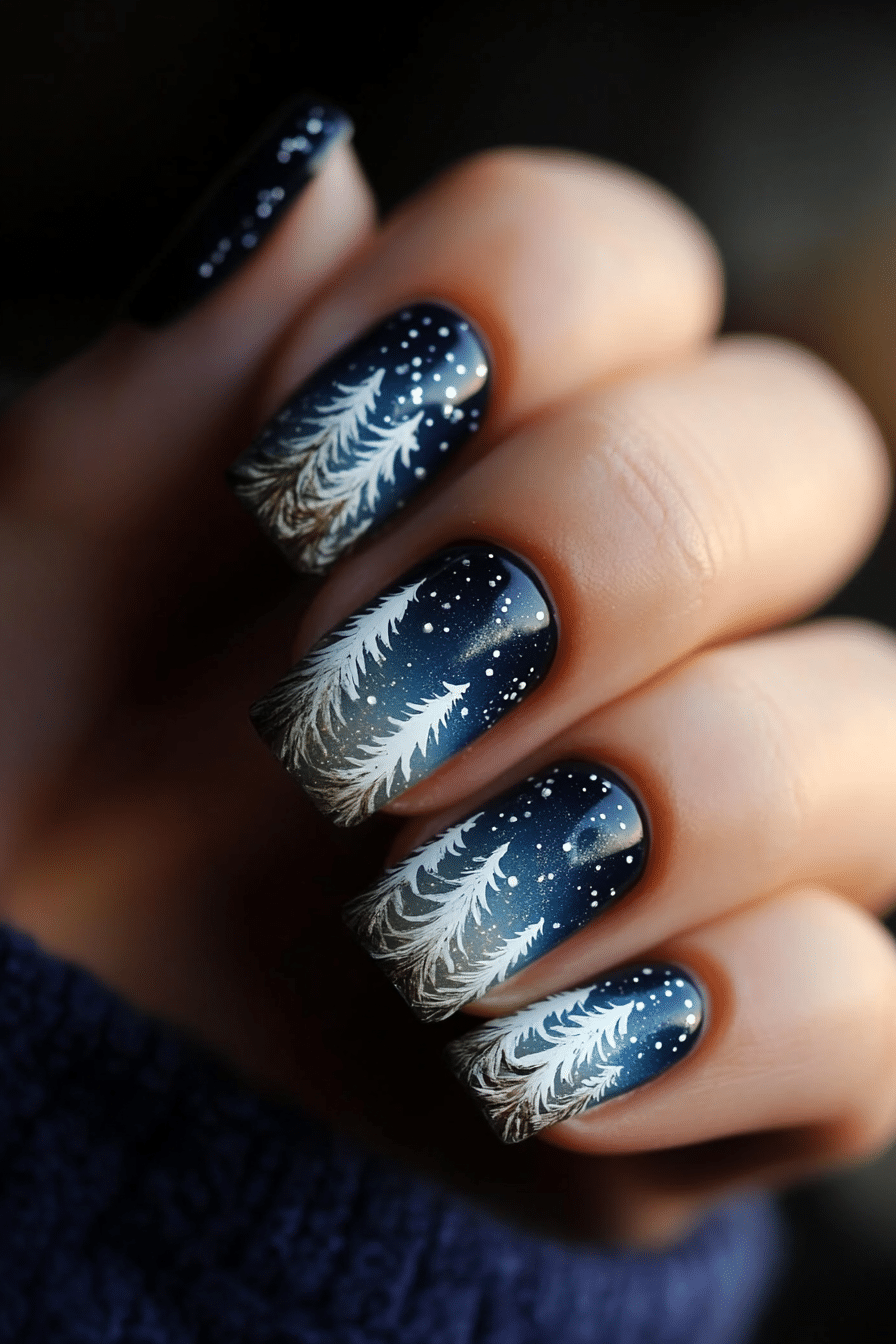 20. Starry Forest Night (Nature Nail Design Ideas) - Nature Nail Design Ideas