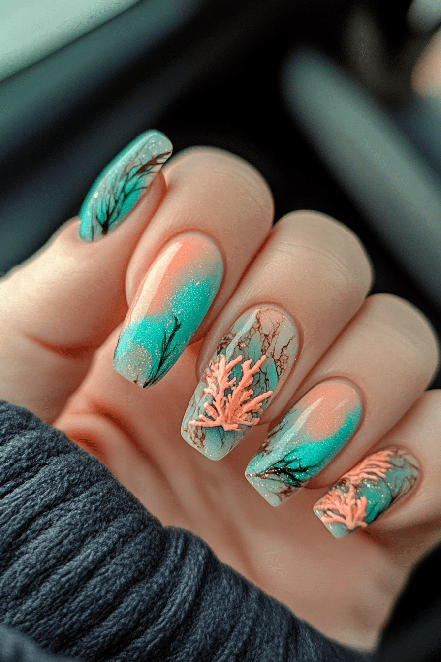 21. Coral Reef Magic (Nature Nail Design Ideas) - Nature Nail Design Ideas