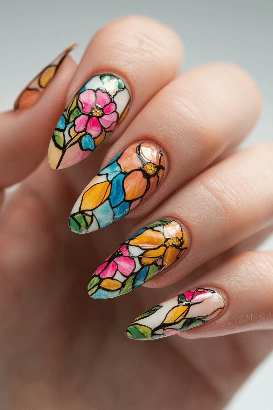 26. Spring Garden Mosaic (Nature Nail Design Ideas) - Nature Nail Design Ideas