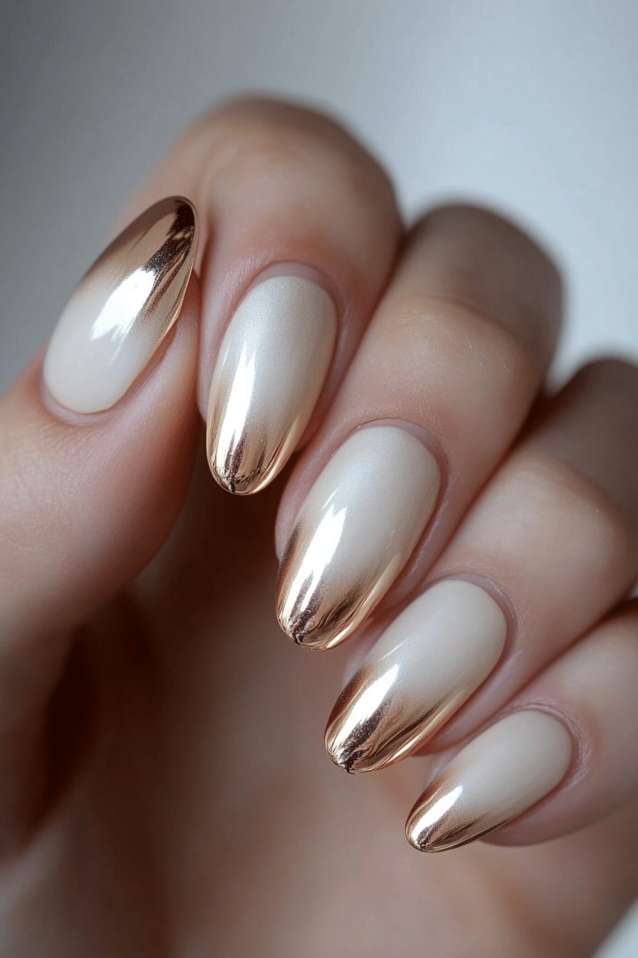 14. Metallic Rose Ombre (Ombre Nail Design Ideas) - Ombre Nail Design Ideas
