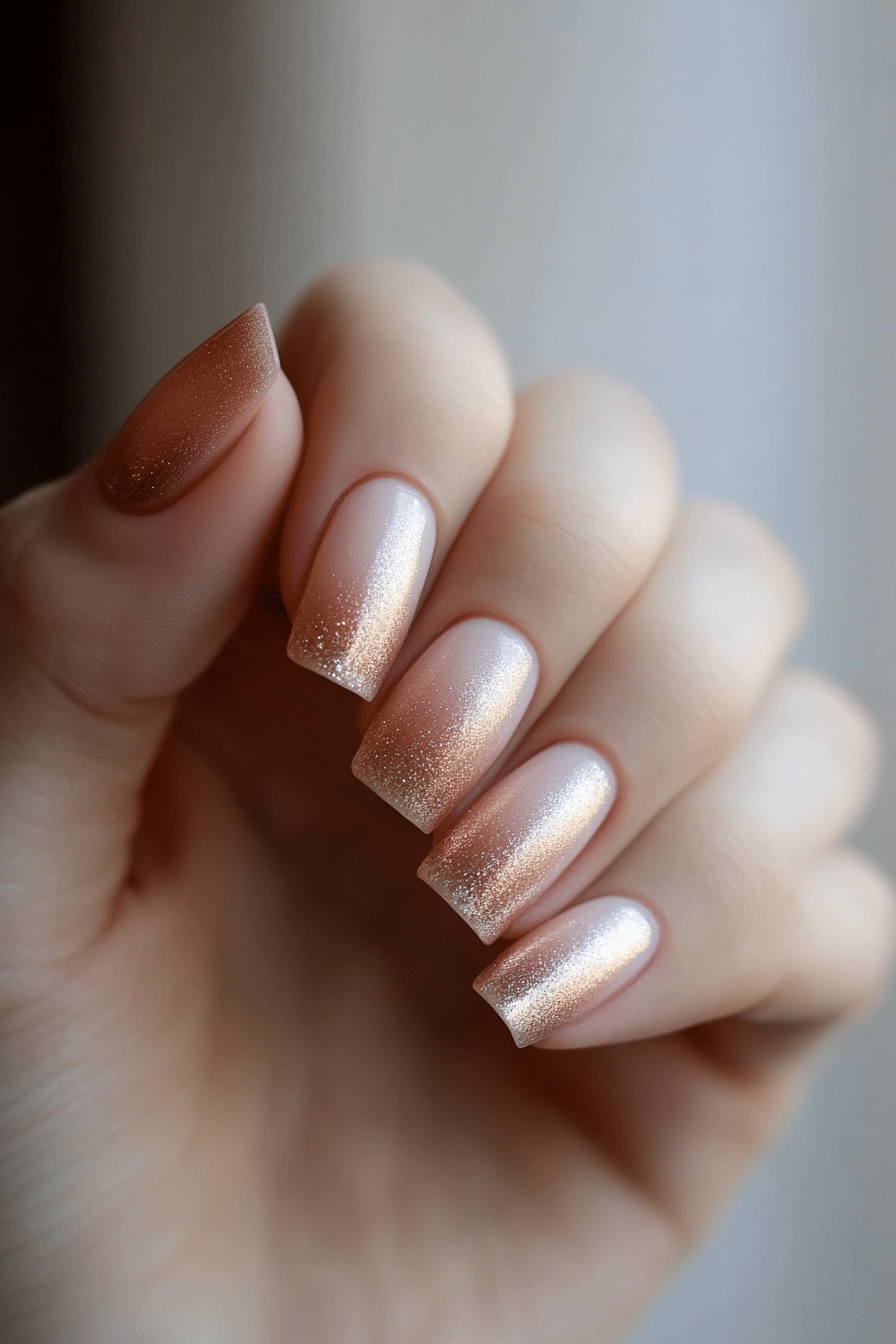 17. Blush and Bronze Fade (Ombre Nail Design Ideas) - Ombre Nail Design Ideas