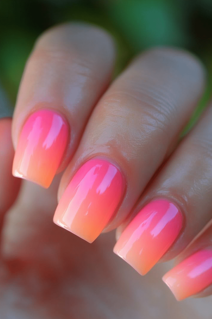 22. Coral to Watermelon Fade (Ombre Nail Design Ideas) - Ombre Nail Design Ideas