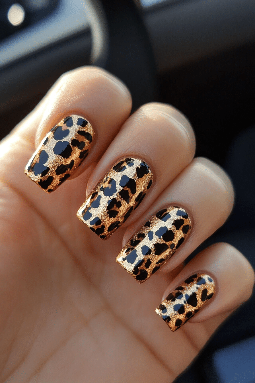 7. Gilded Cheetah Glam (Cheetah Nail Design Ideas) - Cheetah Nail Design Ideas