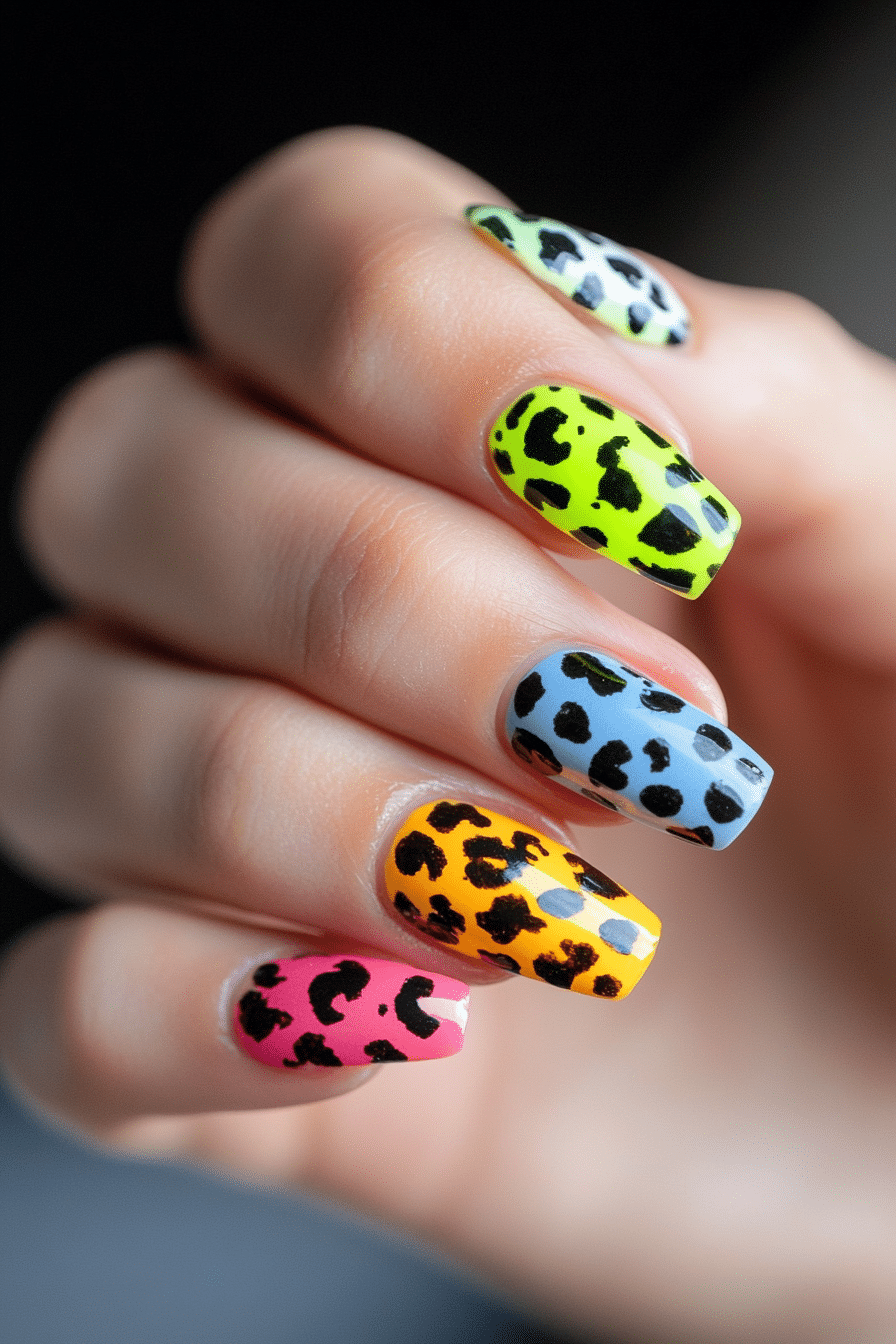 14. Rainbow Base with Classic Cheetah Spots (Cheetah Nail Design Ideas) - Cheetah Nail Design Ideas