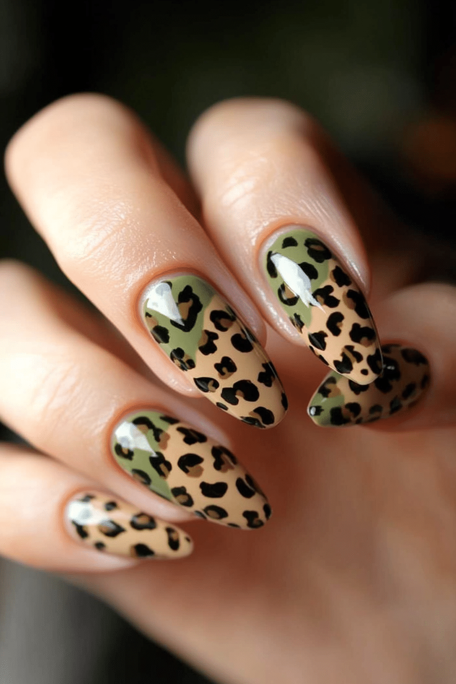 17. Khaki and Olive Animal Print (Cheetah Nail Design Ideas) - Cheetah Nail Design Ideas