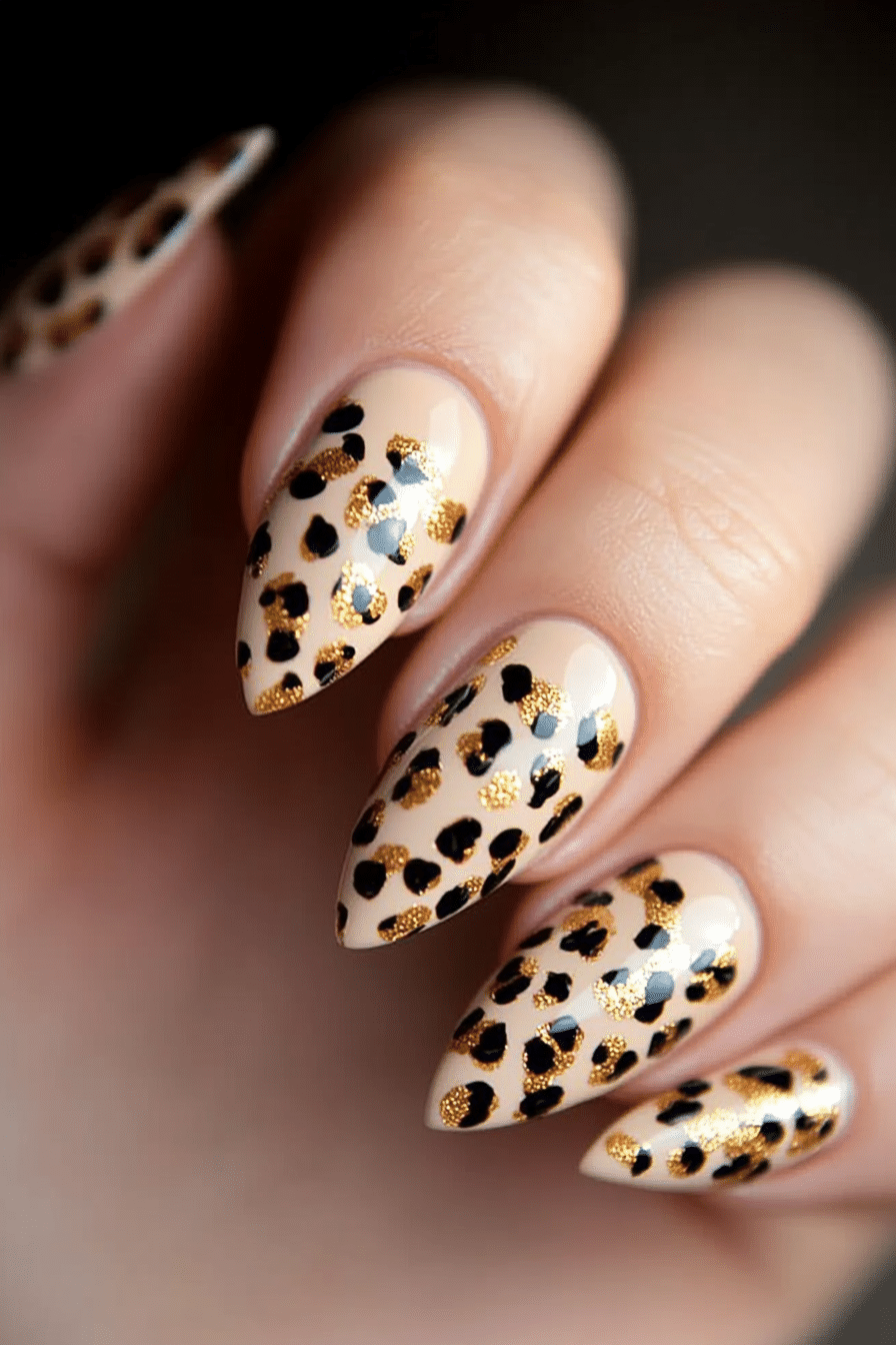 19. Golden Sheen with Minimal Cheetah Spots (Cheetah Nail Design Ideas) - Cheetah Nail Design Ideas