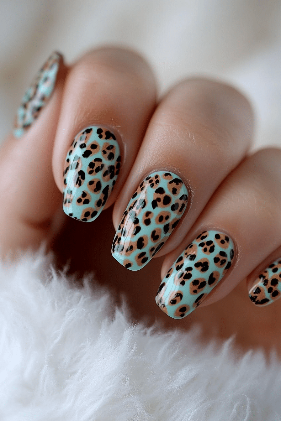 21. Mint Green Wild Accents (Cheetah Nail Design Ideas) - Cheetah Nail Design Ideas
